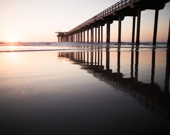 California Photography, Large Beach Art, San Diego Pier, Beach Photography, Beach Landscape, Purple, Silver, Large Seascape