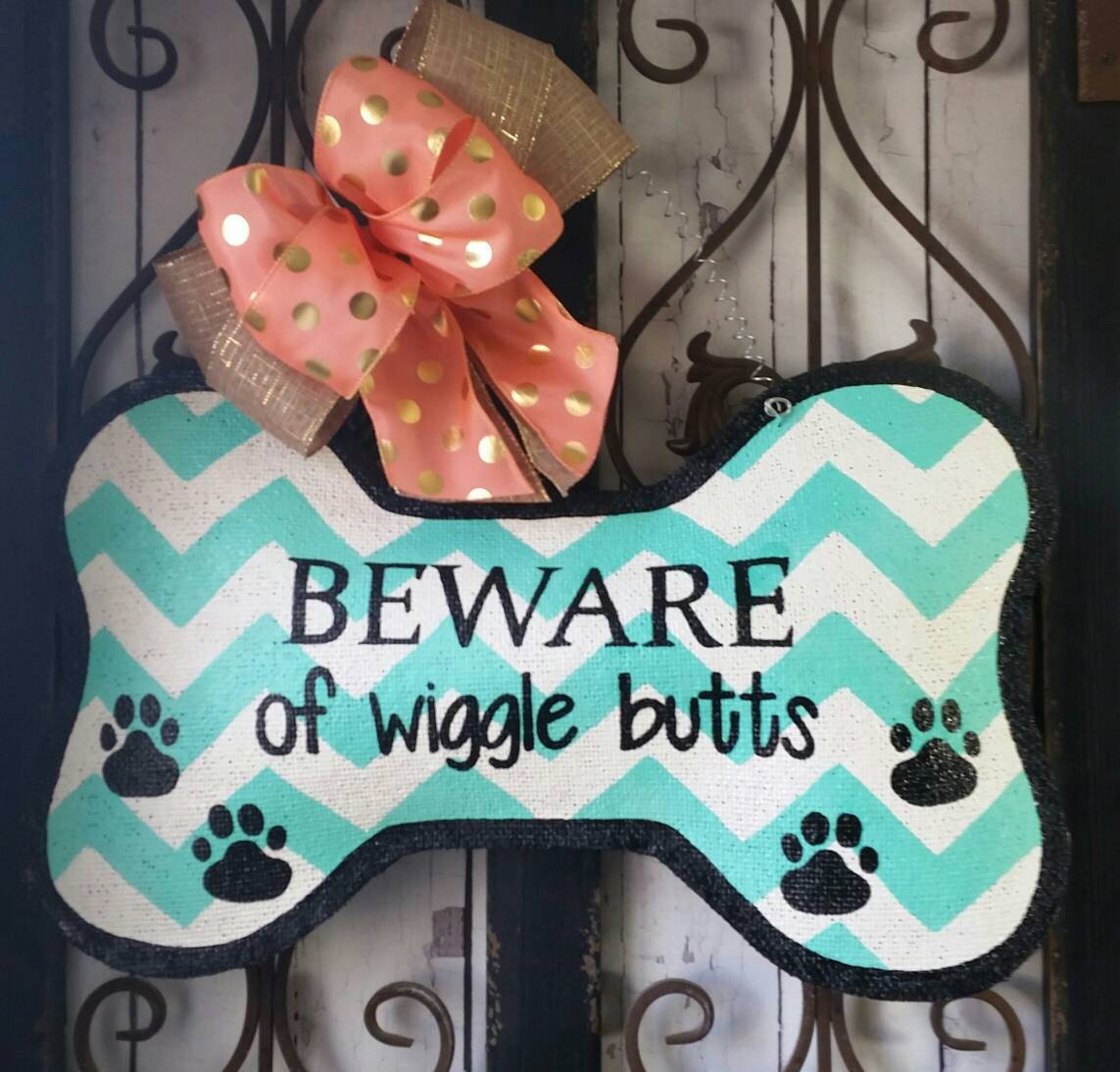 Dog Bone Burlap door hanger.