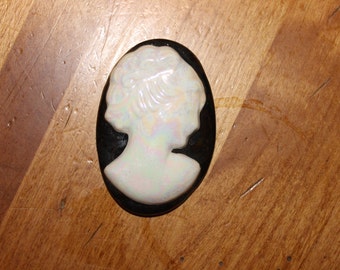 Ceramic Black and White Cameo with Iridescent colors