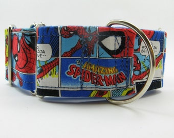 Spiderman Martingale, Spiderman Greyhound Collar, Flannel Lined Martingale, Whippet Collar, Italian Greyhound Collar, Flannel Lined Collar
