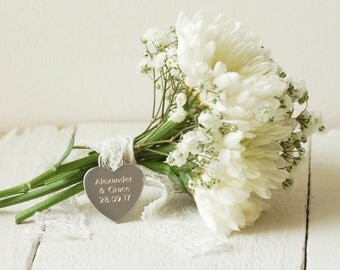 Personalised Bridal Bouquet Charm, Plain Font ~ Engraved Wedding, Anniversary Gift