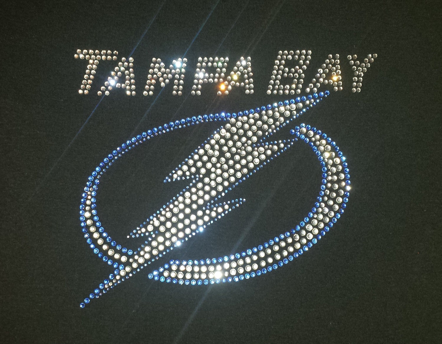 Lightning Hockey Bling Shirt Sapphire and Crystal Rhinestones
