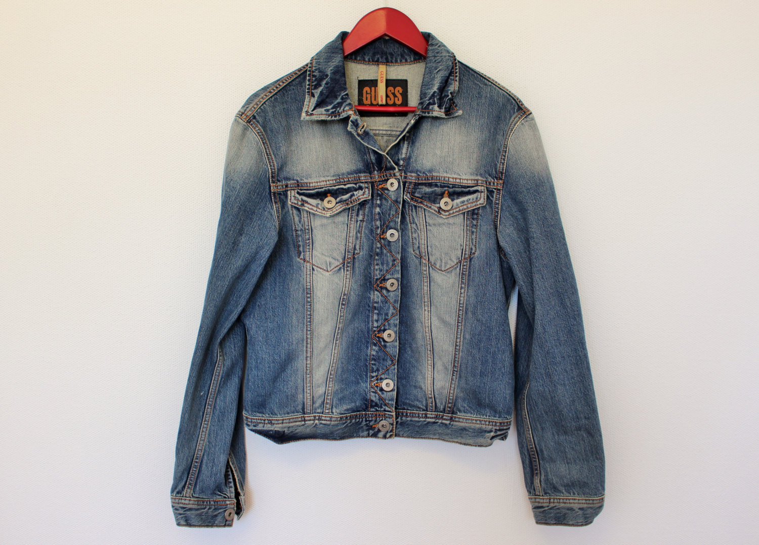 Denim Jean Jacket Brand GUESS Womens Washed Denim Blue Jeans