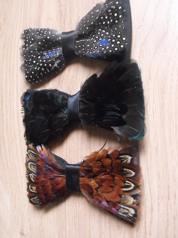 Feather Bow Ties Mens Bow tie Black tie by Countryfeatherstweed