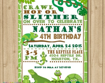 Reptile Invitaion, Reptile Birthday Invitation, Lizard Snake Turtle Invitation