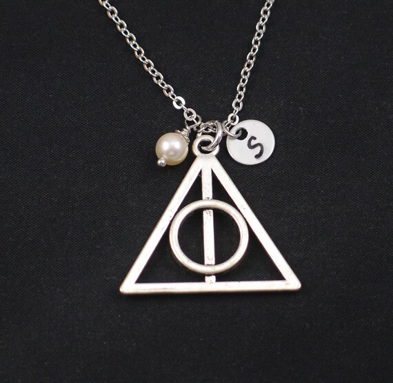 large triangle with circle necklace initial by vespestudio on Etsy