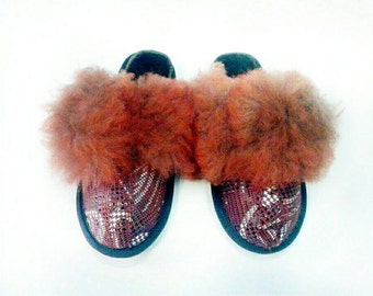 Children slippers, leather slippers, colored leather, home slippers