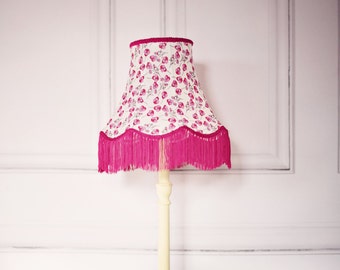 Vintage Lighting, spring lampshade, liberty fabric lamp, fringe lampshade, vintage lamp shades, pink vintage decor, vintage home decor
