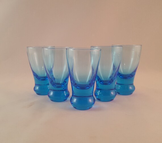 SALE Blue Vintage Shot Glasses Set of 5 by Milehighvintage303
