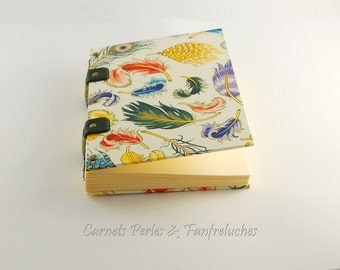 Diary, format A6, binding Coptic, covered with multicolored feathers, notebook, book of pregnancy