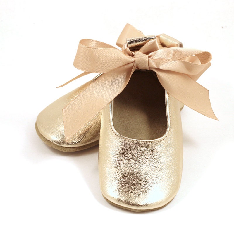 Gold baby ballet flats baby girl shoes flower girl shoes