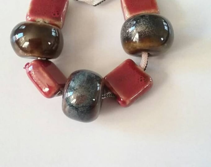 Black Stone Marble Bracelet, Ribbon Bracelet, Statement Piece, Large Stone, Rust and Black, Beautiful Beaded Jewelry Gift For Her, Fun Gift.