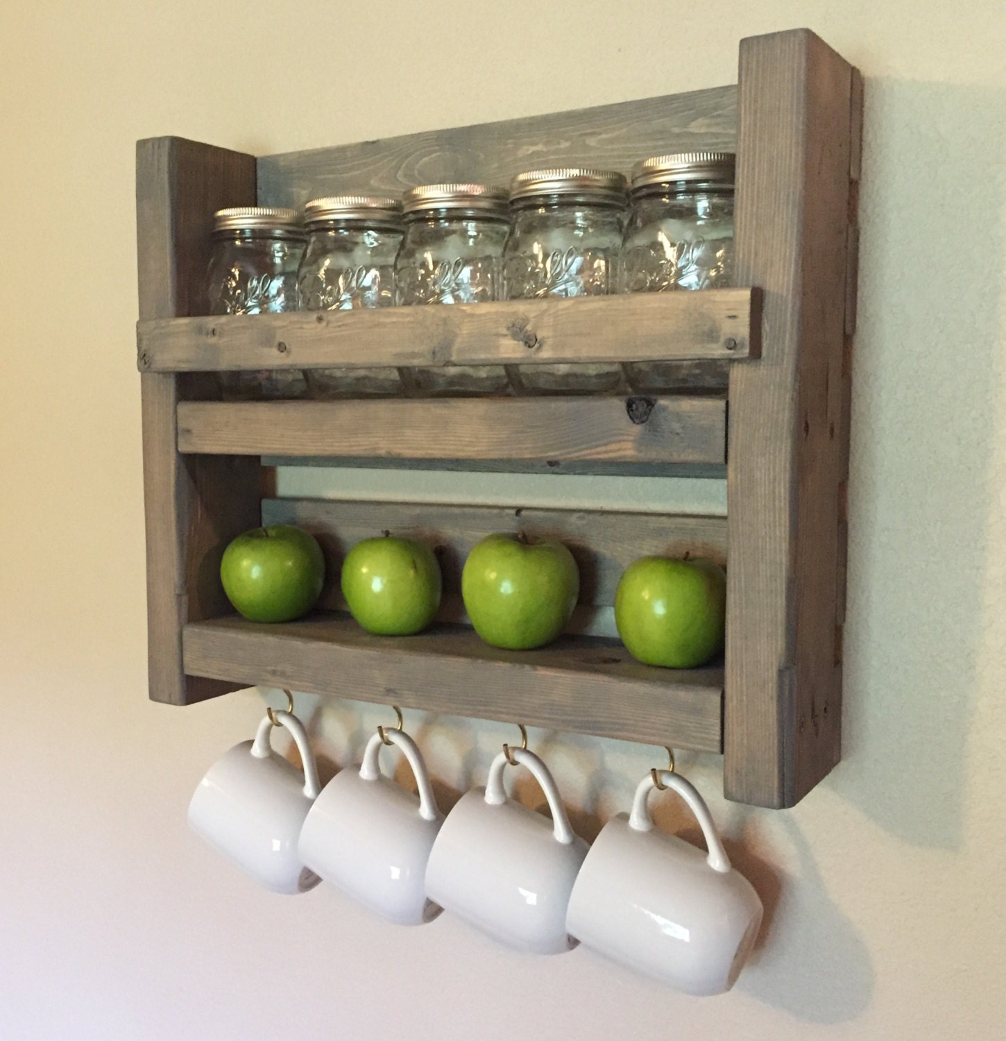 Rustic Coffee Mug & Mason Jar Rack Rustic Kitchen Storage