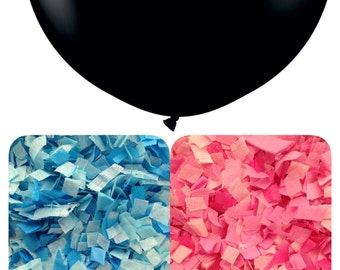XL Gender reveal balloons for boy or girl 36in BLACK balloon with 2 separate confetti