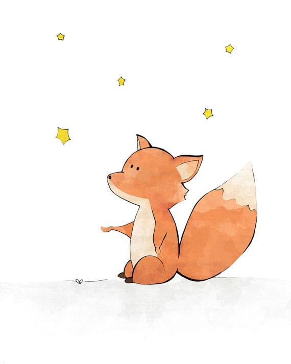 Fox Nursery Art Prints Fox Moon and Stars by LowerWoodlandStudio