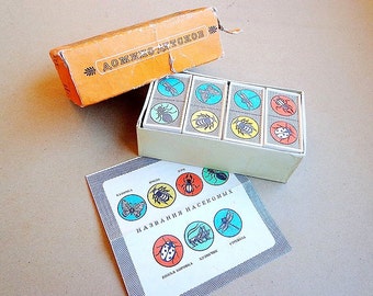 Children's domino "Insects", kids vintage soviet dominoes game
