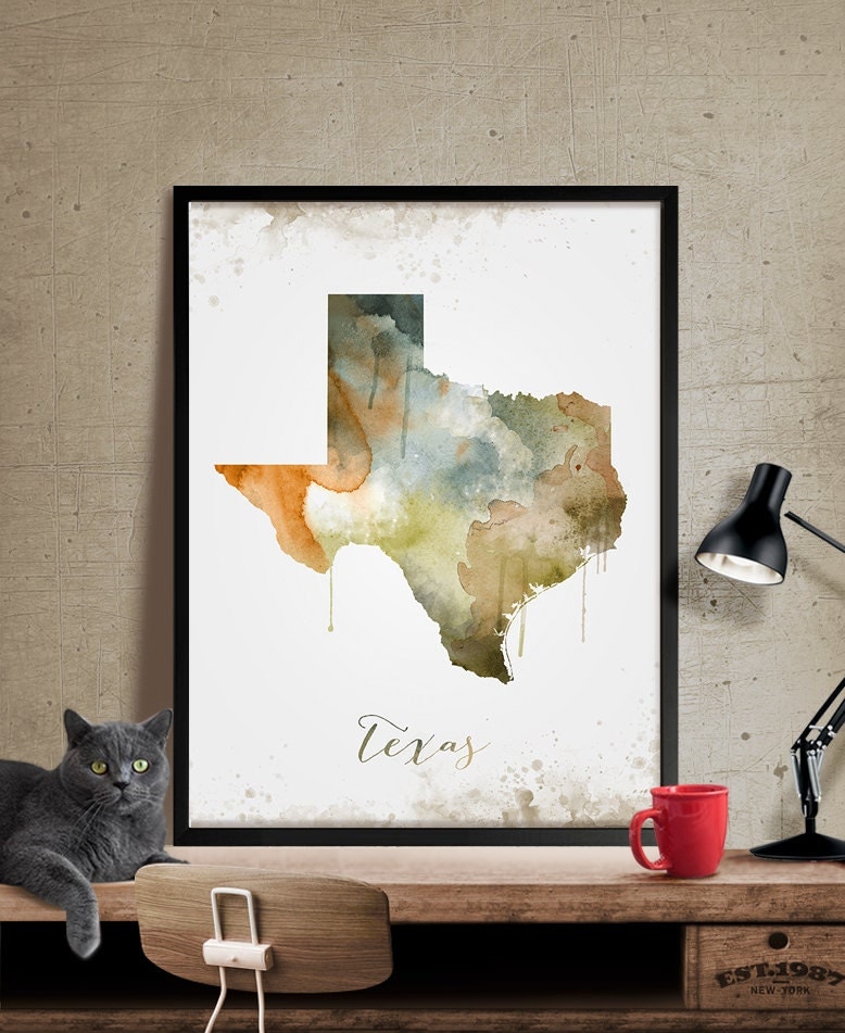 Texas Wall Art Art Print Texas Decor Texas Map Art