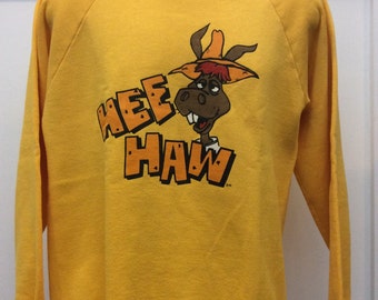 Rare Vtg 80s Hee Haw Sweatshirt L Raglan Yellow Jerzees 50/50 Country Music Comedy TV Show