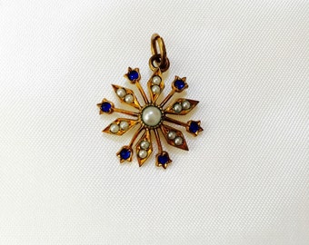 Vintage Starburst Seed Pearl Gold Plated Pendant.