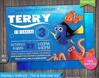 60% OFF - Finding Dory Invitation - Finding Dory Invite - INSTANT DOWNLOAD - Printable Birthday Invite -DiY Personalize & Print - (FDin02)