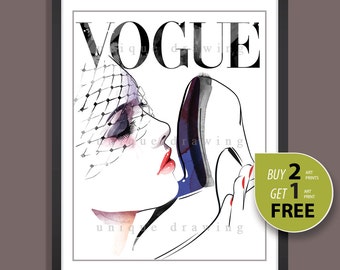 Fashion Illustration, fashion poster, fashion print, Vogue print, Vogue poster, Vogue cover, Vogue wall art, Vogue magazine 50s, 3266