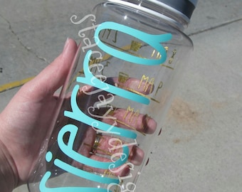 Personalized water bottle with time measurements, custom water bottle