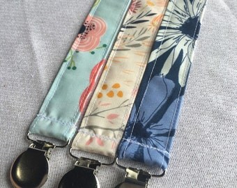 Set of three pacifier clips // baby pacifier clip // little girls binky holder // floral passy keeper // baby gift
