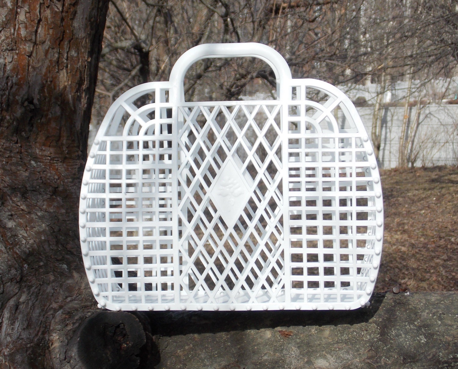 Vintage Plastic White Basket Bag plastic vintage Market Bag