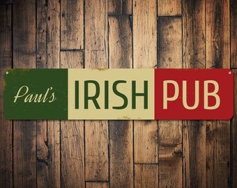 Irish Pub Name Bar Sign, Personalized Metal Bar Decor, Custom St. Patricks Day Sign, Irish Flag Bar Decor - Quality Aluminum ENS1001678