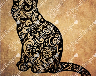 Zentangle Cat SVG, dxf, fcm, eps, ai, png cut file for Silhouette, Cricut, Scan N Cut. Doodle Cat SVG Cat cut file