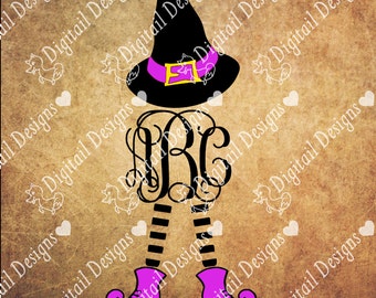 Witch Monogram Frame SVG - Dxf - Png - Eps - Fcm - Ai - Witch Monogram Frame - Witch Hat - Witch Legs - Halloween SVG