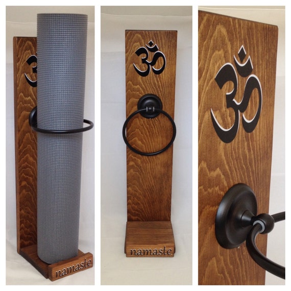Yoga handmade vertical yoga mat holder walnut stain by YogaWares