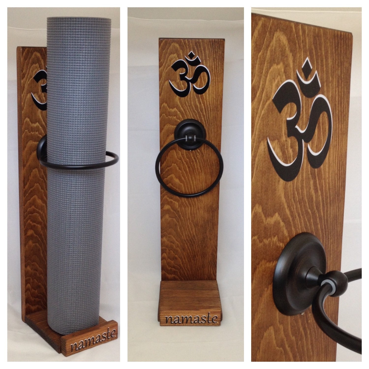 Yoga handmade vertical yoga mat holder walnut stain by YogaWares