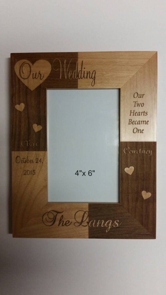 Personalized laser engraved 4x6 alder wood frame for Wedding