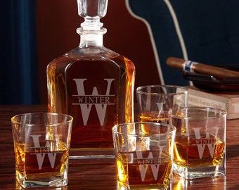 Oakmont Personalized Decanter Set with Whiskey Glasses - Bar Set, Bar Glassware, Home Bar Decor and Glasses for Bourbon, Scotch, Whisky