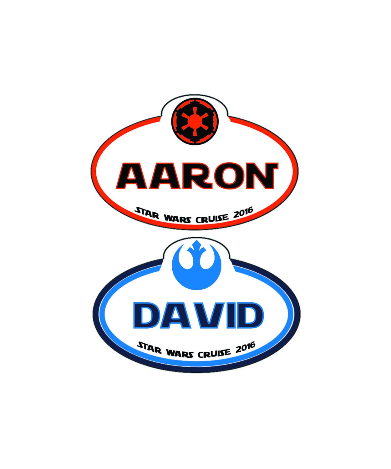 personalized dark side light side star wars name tag magnets