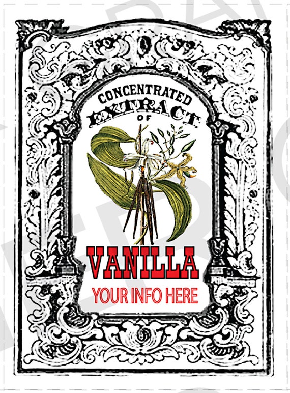 YOU ADD TEXT Homemade Vanilla Extract Labels Vintage Vanilla