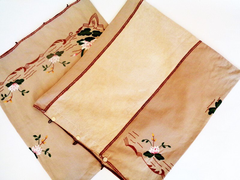 Embroidered Pillow Cases Set of 2 Vintage Embroidered Pillow