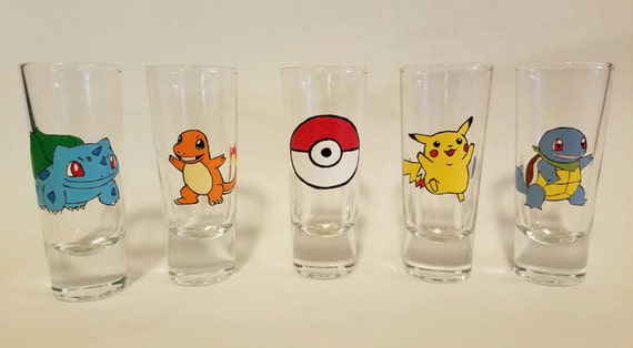 Set Of 5 Pokemon Tall Shot Glasses Bulbasaur Charmander