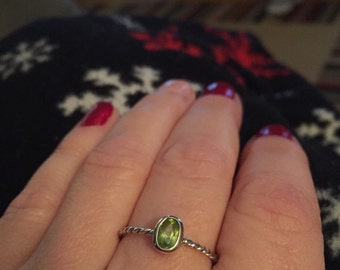 Genuine peridot sterling silver and gold ring