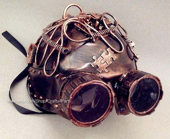 Metalic Bronze Copper glasses Goggle Copper full face masquerade mask with Goggle Steampunk Terminator Warrior Military Party Mask by Crafty4Party steampunk buy now online