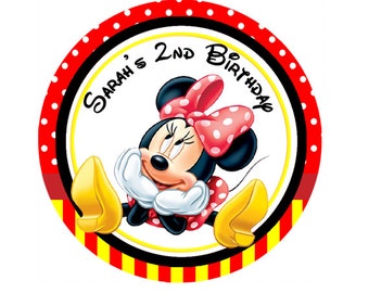 Minnie Mouse Red, black Personalized Stickers, round labels