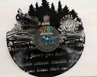 Grateful Dead, Casey Jones, Vinyl Record Clock, Driving that train, Grateful Dead clock, Man Cave Clock, Custom Clocks, Wall Clocks, Gratefu