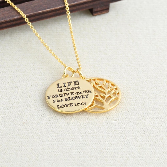 Life is Short Necklace Inspirational Quote Solid Brass
