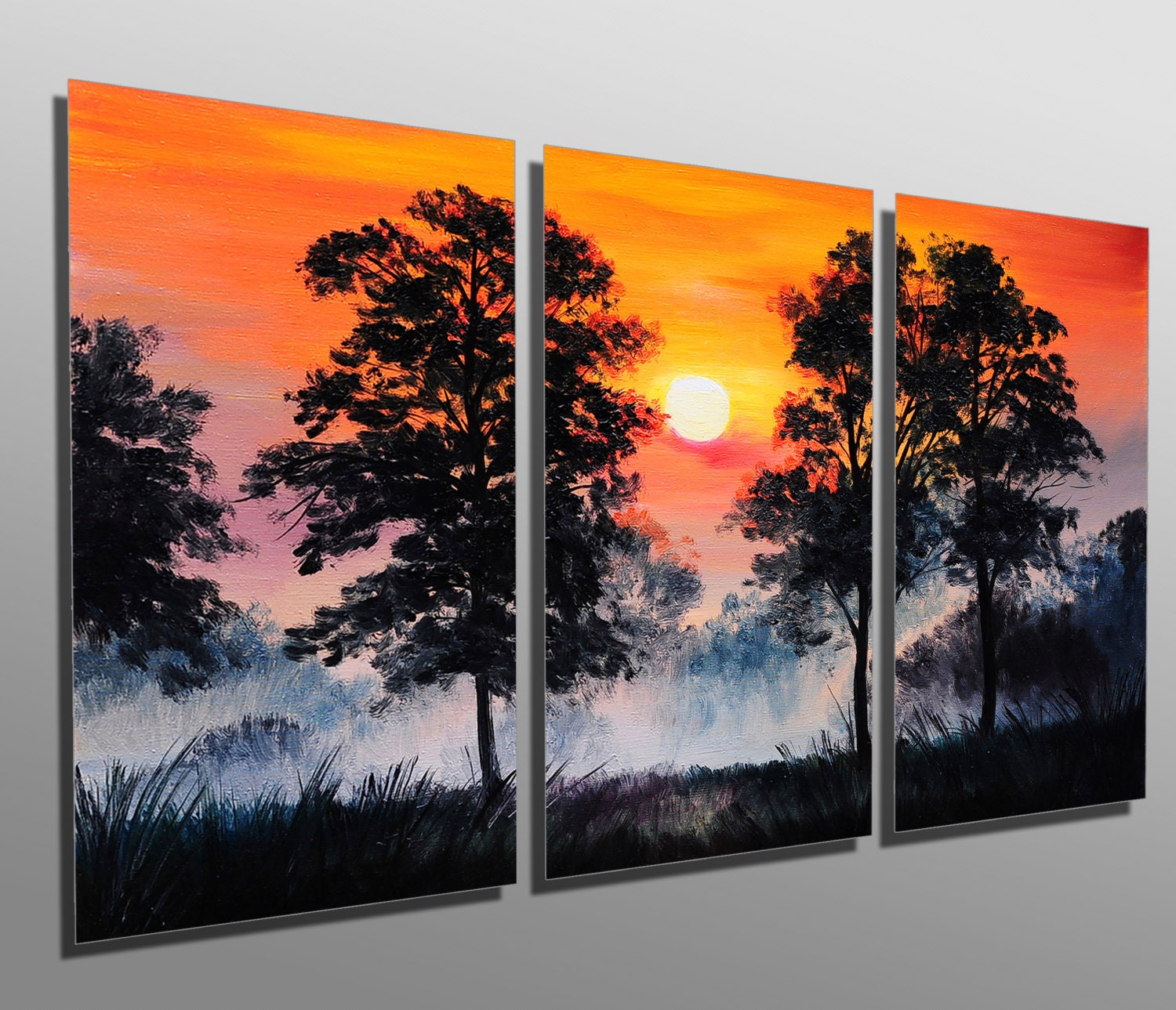 Metal Prints Trees At Sunset 3 Panel Split Triptych 