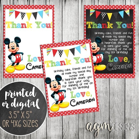 Mickey Mouse Thank You Card Mickey Mouse by AGMPrintableDesigns