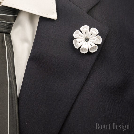 Lapel Pinwhite Flower Lapel Pin With Swarovski Silver Night