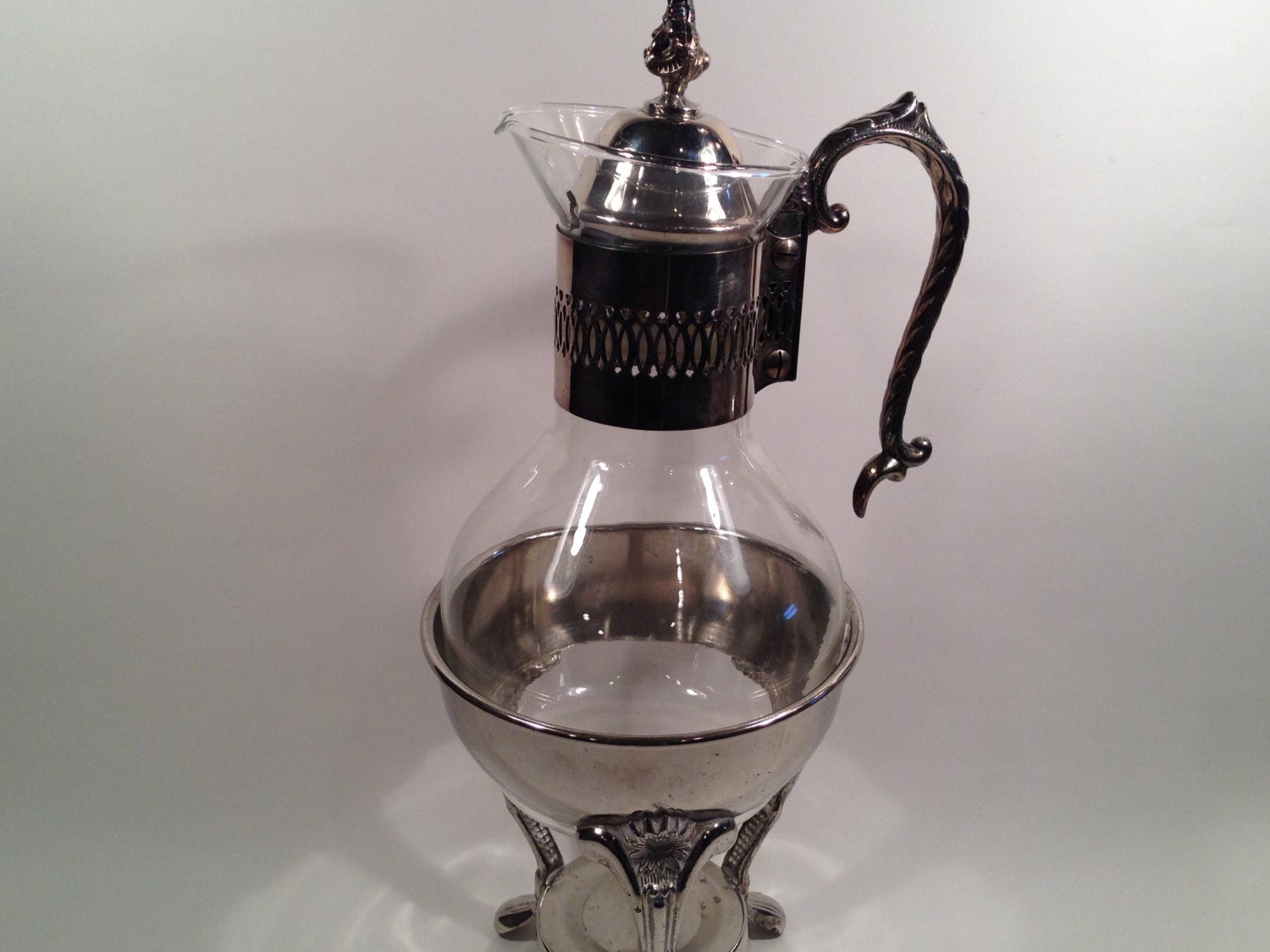 Vintage Formal Coffee Serving Carafe Glass With Silver Handle