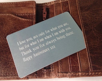 Personalised Keepsake Wallet Insert-aluminium engraved wallet card-Father's Day gift idea-engraved keepsake card-personalised wallet card