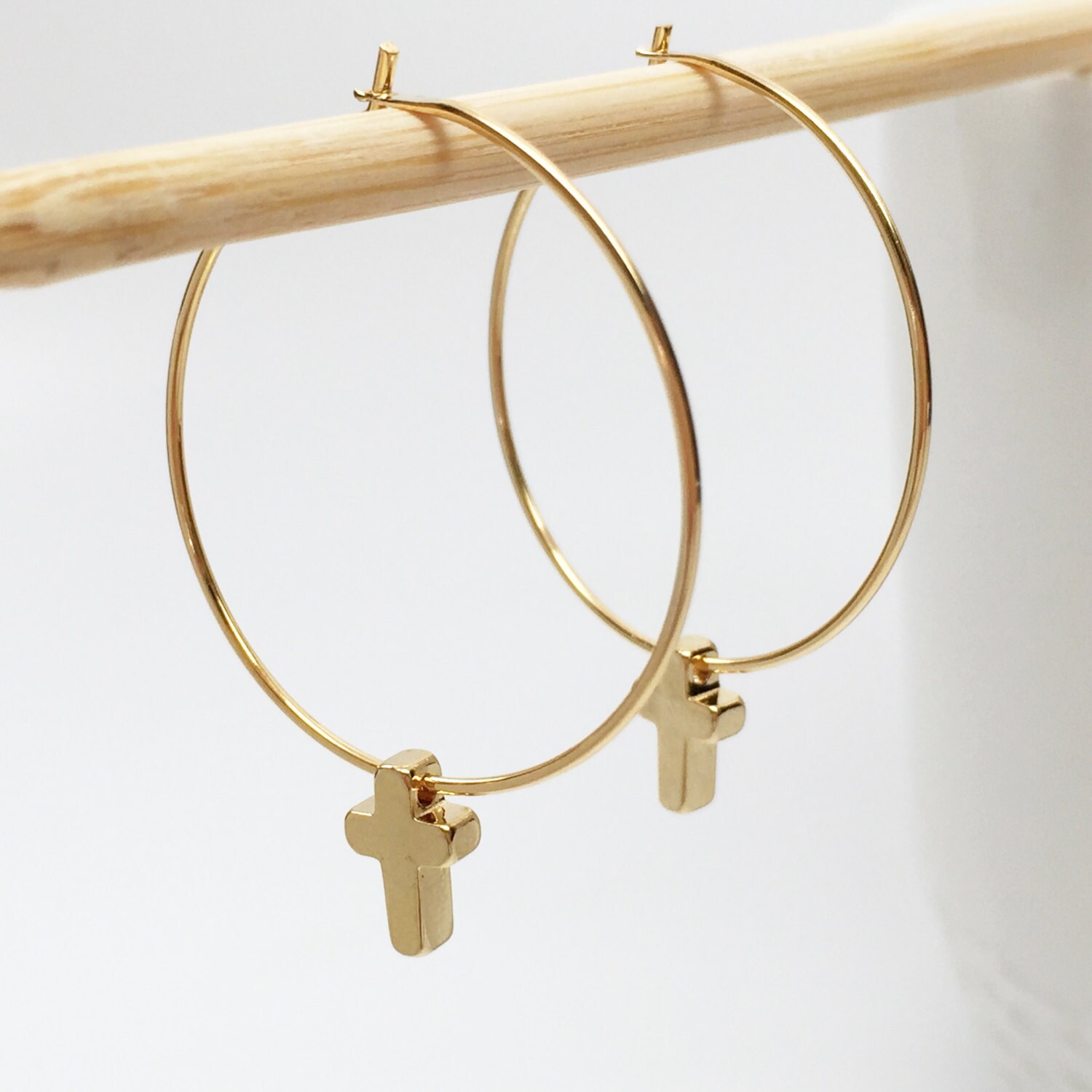 Cross hoop earrings gold hoop earrings dangle hoop earrings
